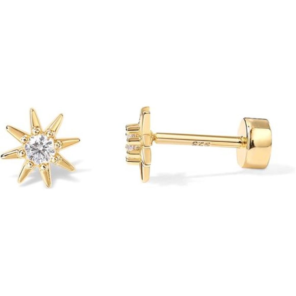 14K Gold Plated Solid 925 Sterling Silver Post Flat Back Stud Earrings for Women